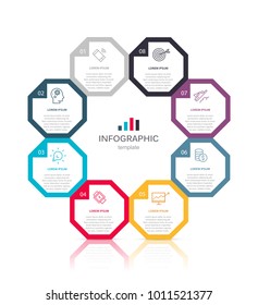 Business infographic template with 8 steps to success. Vector design.