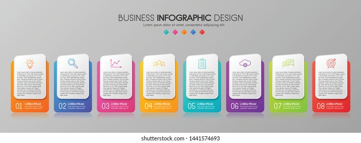 Business infographic template with 8 steps. Vector