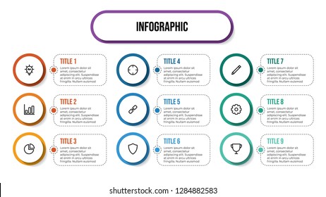 Business infographic template with 9 lists, options, steps, proccesses. Business presentation template for workflow, outline, chart, diagram, information, etc. Vector template EPS 10.