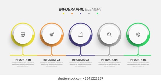 Business Infographic Template Abstract Design with Circle Label Icon and 5 Option for Presentation