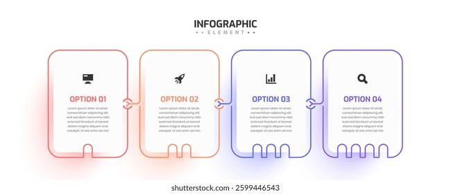 Business Infographic Template Abstract Thin Line Design with Square Label Icon and 4 Option	