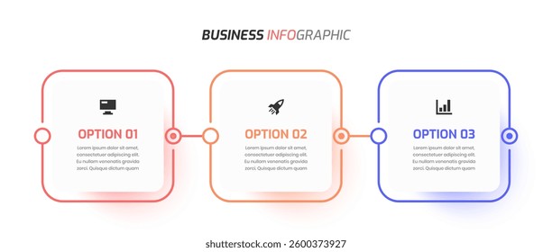 Business Infographic Template Abstract Thin Line Design with Square Label Icon and 3 Option