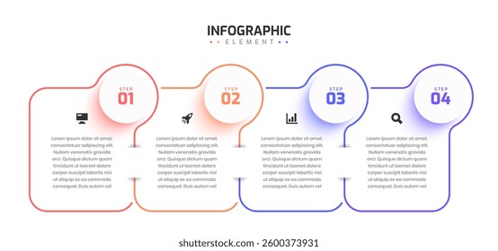Business Infographic Template Abstract with Thin Line 4 Step and Icon Suitable for Presentation	