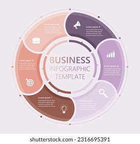 Business Infographic Template, Advertising Pie Chart Presentation, Six Steps Work Process Circle Diagram