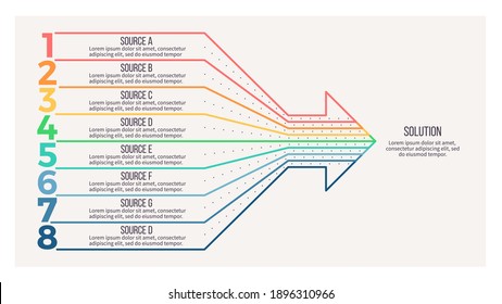 Business infographic template. Arrow chart with 8 steps, number options. Vector chart.