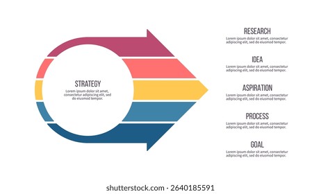 Business infographic template. Arrow chart with 5 options, steps. Vector chart.