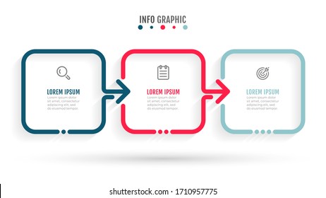 Business infographic template arrow design with icons. Timeline with 3 steps, options. Can be used for workflow layout, info chart, web design or annual report.