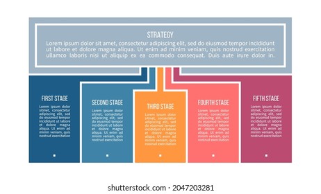Business infographic template. Banner chart with 5 options, columns, steps. Vector chart.