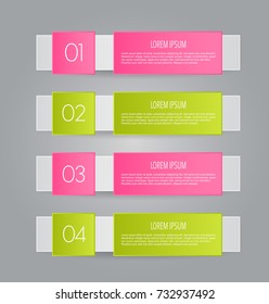 Business infographic template banner for presentation, education, web design, bochure, flyer. Pink and green tabs. Vector illustration.
