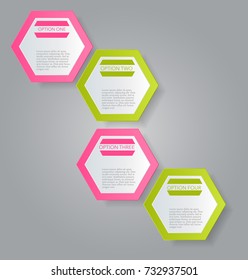 Business infographic template banner for presentation, education, web design, bochure, flyer. Pink and green tabs. Vector illustration.