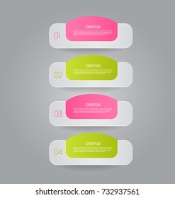 Business infographic template banner for presentation, education, web design, bochure, flyer. Pink and green tabs. Vector illustration.