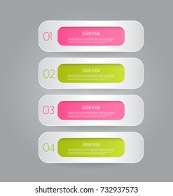 Business infographic template banner for presentation, education, web design, bochure, flyer. Pink and green tabs. Vector illustration.