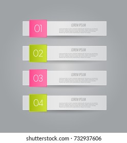 Business infographic template banner for presentation, education, web design, bochure, flyer. Pink and green tabs. Vector illustration.