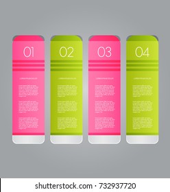Business infographic template banner for presentation, education, web design, bochure, flyer. Pink and green tabs. Vector illustration.
