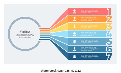 Business infographic template. Chart with 7 steps, number options. Vector diagram.