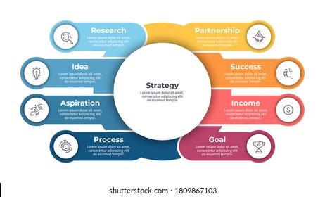 Business infographic template. Chart with 8 steps, options. Vector diagram.