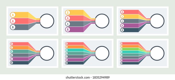 Business infographic template. Chart, presentation, process with 3, 4, 5, 6, 7, 8 options, steps. Vector diagram.