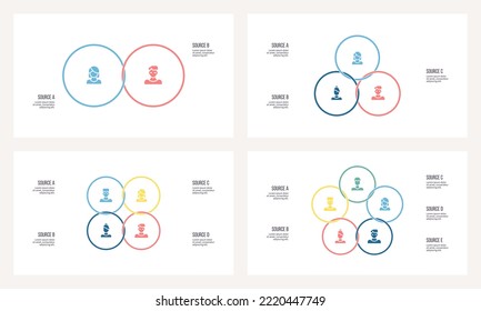 Plantilla de infografía empresarial. Gráfico circular con 2, 3, 4, 5 opciones, pasos. Gráfico vectorial.