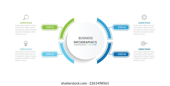 Business infographic template. Circle creative element design with marketing icons. Vector illustration 4 Steps.