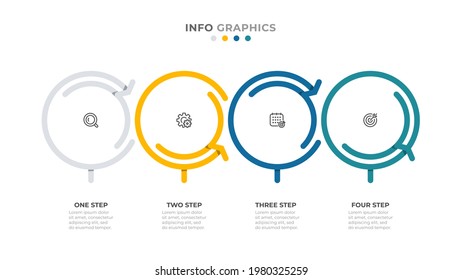 Business infographic template circle design with arrow. Timeline process with 4 options or steps. Vector illustration.