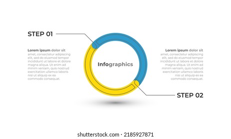 Business infographic template. Circle label design with 2 steps or options. Vector illustration.