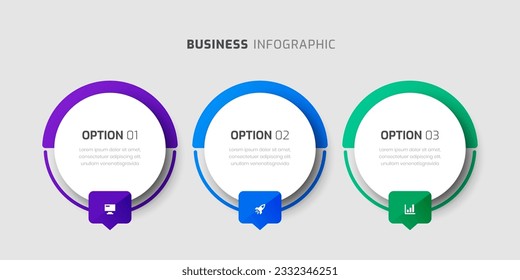 Business Infographic Template with Circle Label, Thin Line, 3 Options and Icon for Presentation