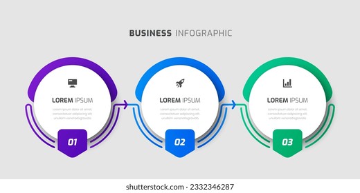Business Infographic Template with Circle Label, Arrows, 3 Numbers and Icon for Presentation