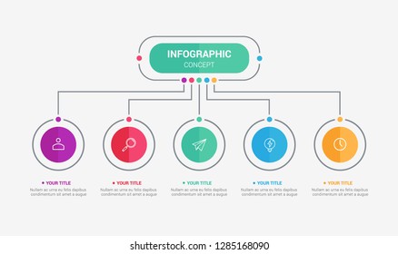 Business infographic template with circular shape. Can be used for workflow layout, diagram, number options, 5 options or steps, web design. illustration, EPS10
