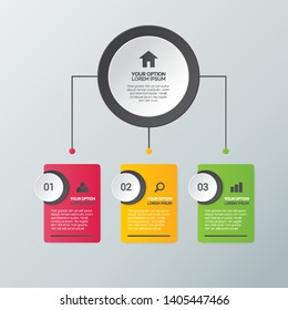 Business infographic template with circular shape. Can be used for workflow layout, diagram, number options, 3 options or steps, web design. 