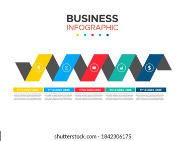 Business Infographic template. Colorful shapes presentation design with numbers 5 options or steps. vector illustration