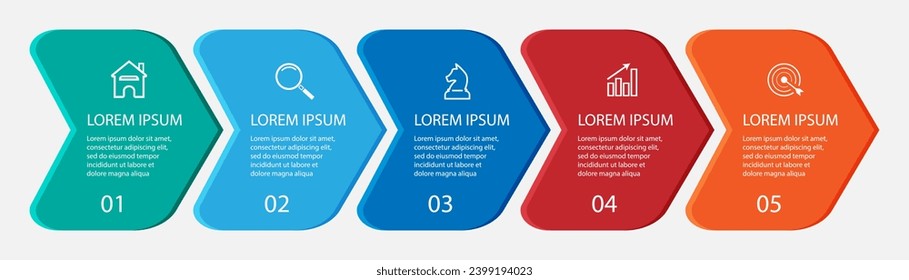 
business infographic template. colorful
vector design in various colors with icon, text,
number and 5 option or steps.
used for flow diagrams, presentations 
in your business