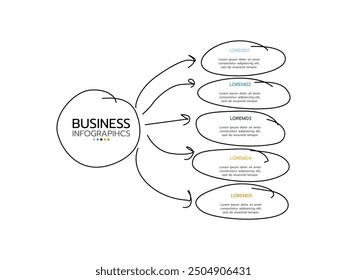 Plantilla de infografía de negocios. concepto estilo dibujado a mano con 5 opciones o pasos.