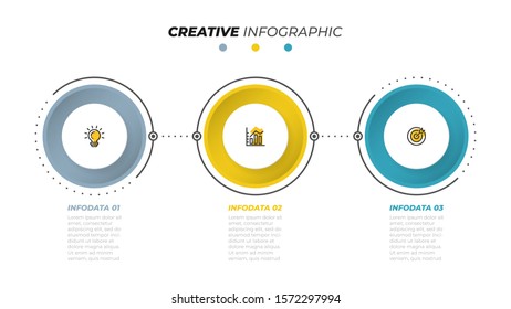 Business infographic template. Creative concept with circle modern shape and shadow. Timeline with 3 steps, options. Vector illustration.