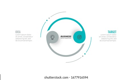 Business Infographic template. Creative design layout with circle and marketing icons. Vector with 2 options, steps.