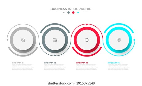 Business infographic template. Creative design with circles and icon. Timeline with 4 options or steps.