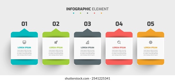 Business Infographic Template Creative Design with Square Label Icon and 5 Number for Presentation