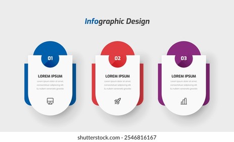 Business Infographic Template Creative Design with Abstract Label Icon and 3 Number for Presentation