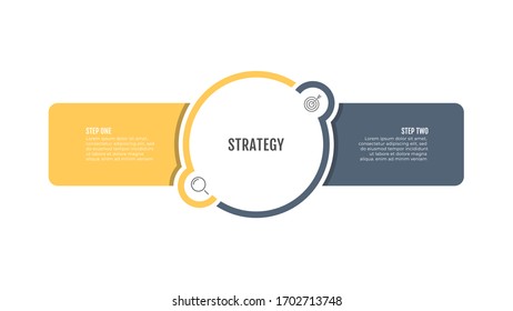 Business Infographic template. Creative layout with circle and marketing icons. Vector with 2 steps, options.