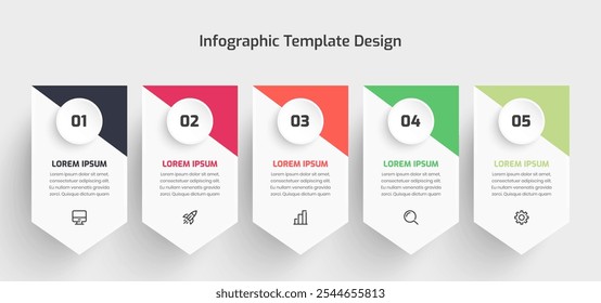 Business Infographic Template Data Visualization Abstract with Circle Label 5 Number and Icon
