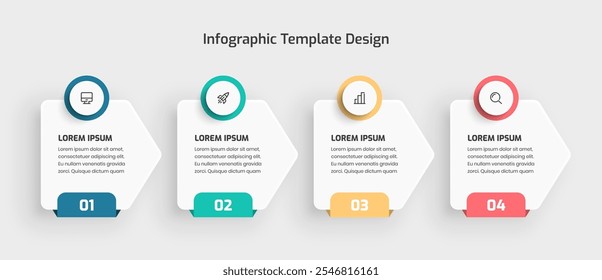 Business Infographic Template Data Visualization Abstract with Arrow Circle Label 4 Option and Icon