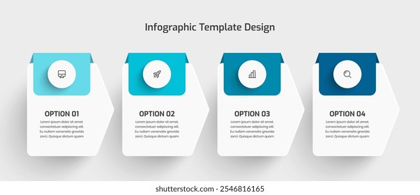 Business Infographic Template Data Visualization Abstract with Arrow Circle Label 4 Option and Icon