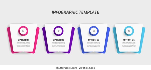 Business Infographic Template Data Visualization Abstract with Circle Label 4 Option and Icon