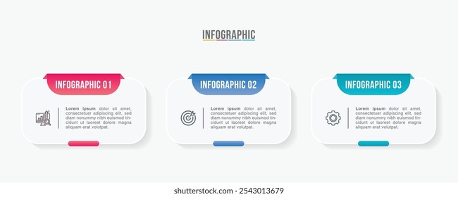 Design de modelo de infográfico de negócios. 3 opções ou etapas cronograma infográfico design. Pode ser usado para diagrama de processo, apresentações, layout de fluxo de trabalho, fluxograma, etapas, banner.