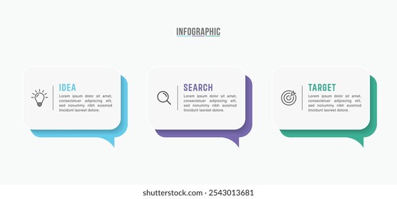 Design de modelo de infográfico de negócios. 3 opções ou etapas cronograma infográfico design. Pode ser usado para diagrama de processo, apresentações, layout de fluxo de trabalho, fluxograma, etapas, banner.