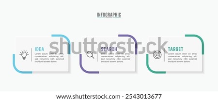 Business infographic template design. 3 options or steps timeline infographic design. Can be used for process diagram, presentations, workflow layout, flow chart, steps, banner.