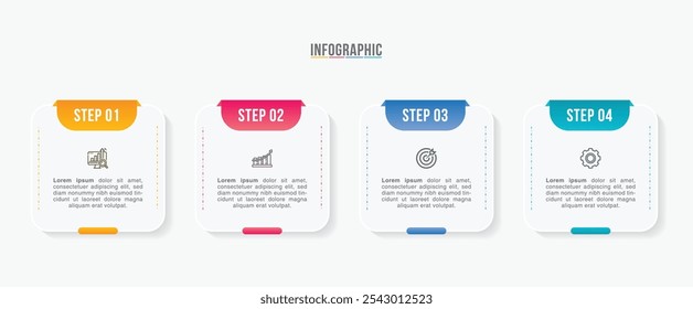 Business infographic template design. 4 options or steps timeline infographic template design. Can be used for process diagram, presentations, workflow layout, flow chart, steps, banner.