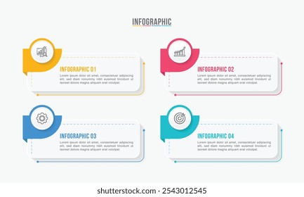 Business infographic template design. 4 options or steps timeline infographic template design. Can be used for process diagram, presentations, workflow layout, flow chart, steps, banner.