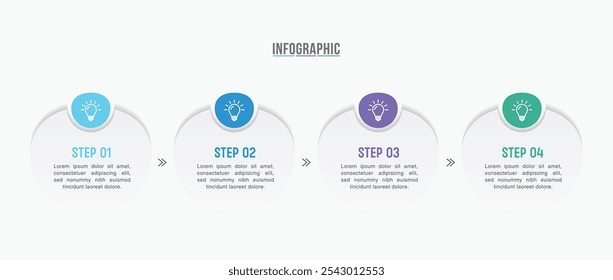 Design de modelo de infográfico de negócios. 4 opções ou etapas linha de tempo infográfico modelo design. Pode ser usado para diagrama de processo, apresentações, layout de fluxo de trabalho, fluxograma, etapas, banner.