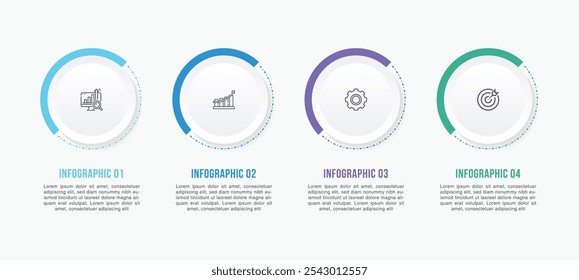 Business infographic template design. 4 options or steps timeline infographic template design. Can be used for process diagram, presentations, workflow layout, flow chart, steps, banner.