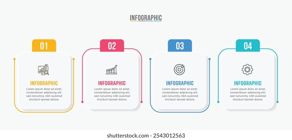 Business infographic template design. 4 options or steps timeline infographic template design. Can be used for process diagram, presentations, workflow layout, flow chart, steps, banner.